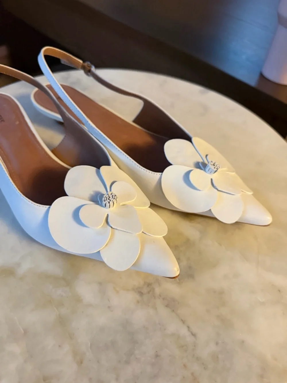 Maeve White Leather Floral 3d Slingback Kitten Heels Size 8 / EU 38 New - Picture 6 of 12